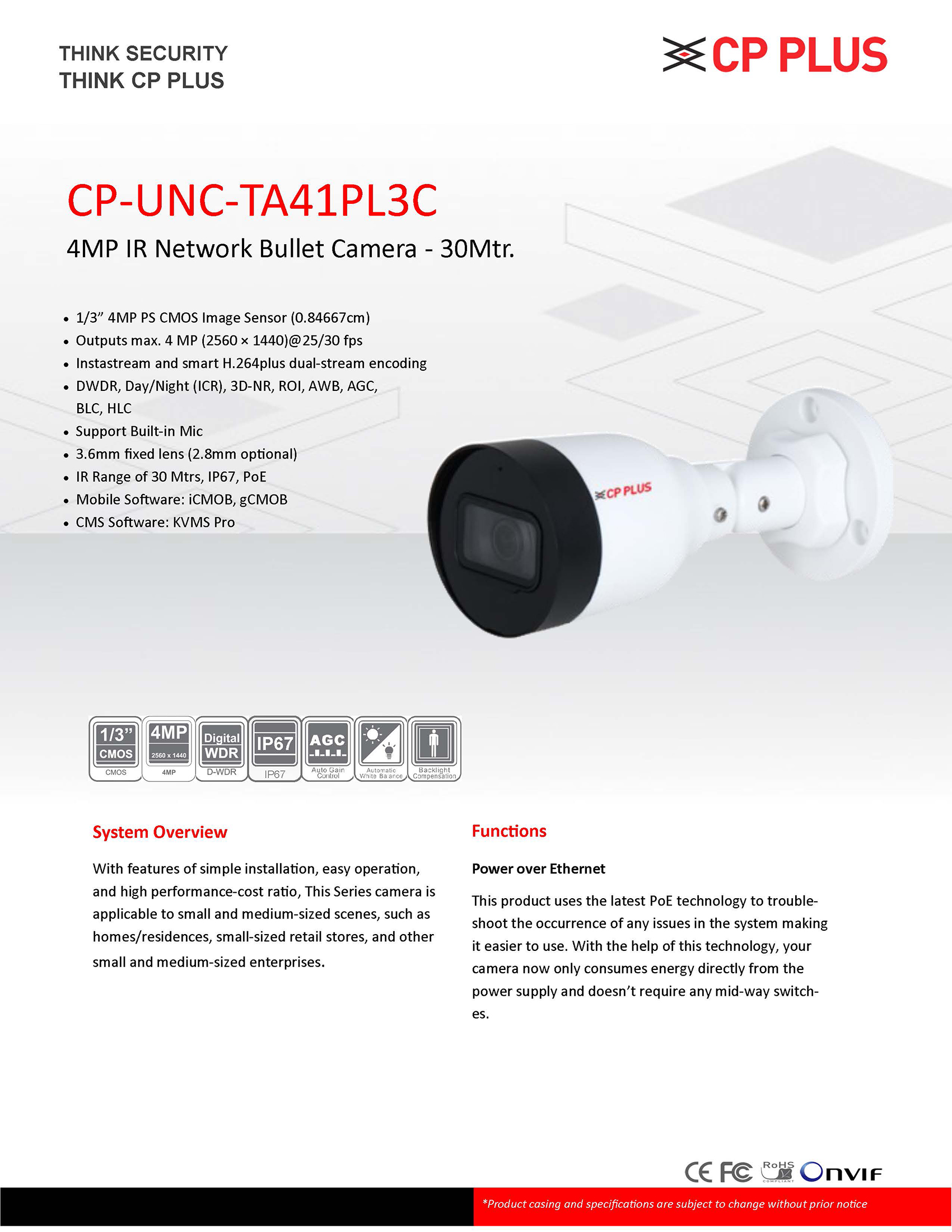 4MP IR Network Audio Bullet Camera - 30Mtr - Image 2